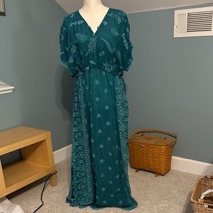 Johnny Was Teal Patterned Maxi Dress